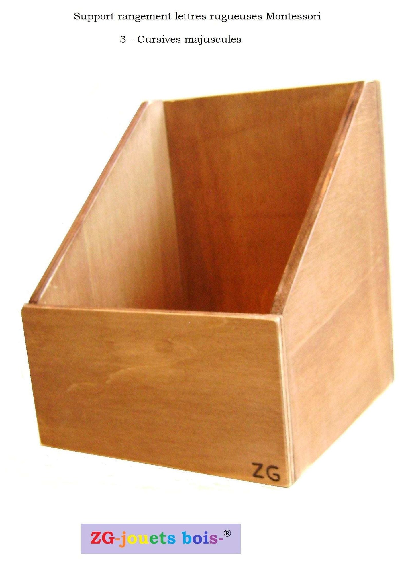 Boite de rangement en bois pour lettres rugueuses montessori cursives majuscules fabriquée artisanalement par ZG-jouetsbois-