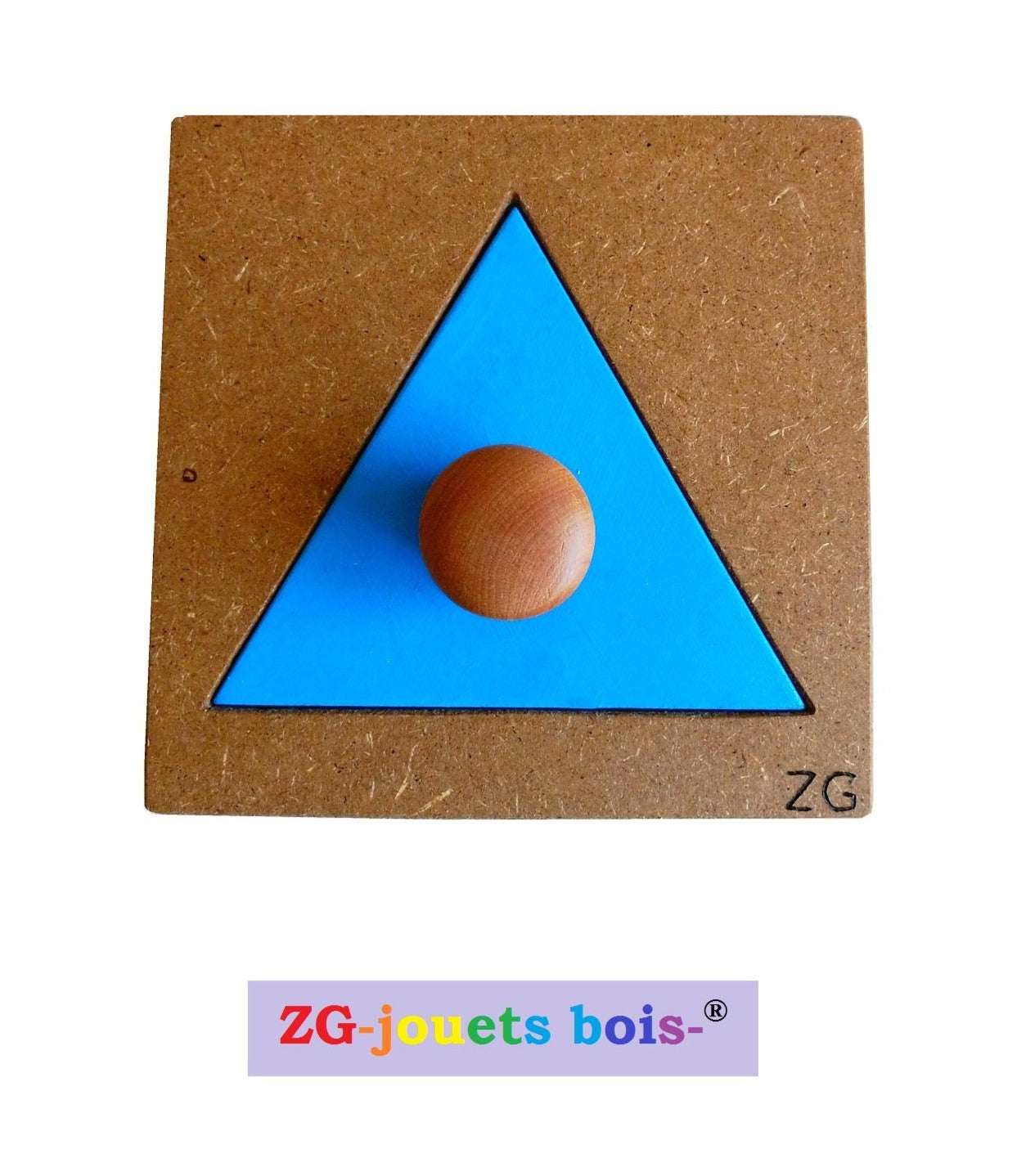 puzzle à forme unique, gros triangle bleu, encastrement nido montessori, fabrication artisanale française ZG-jouetsbois-
