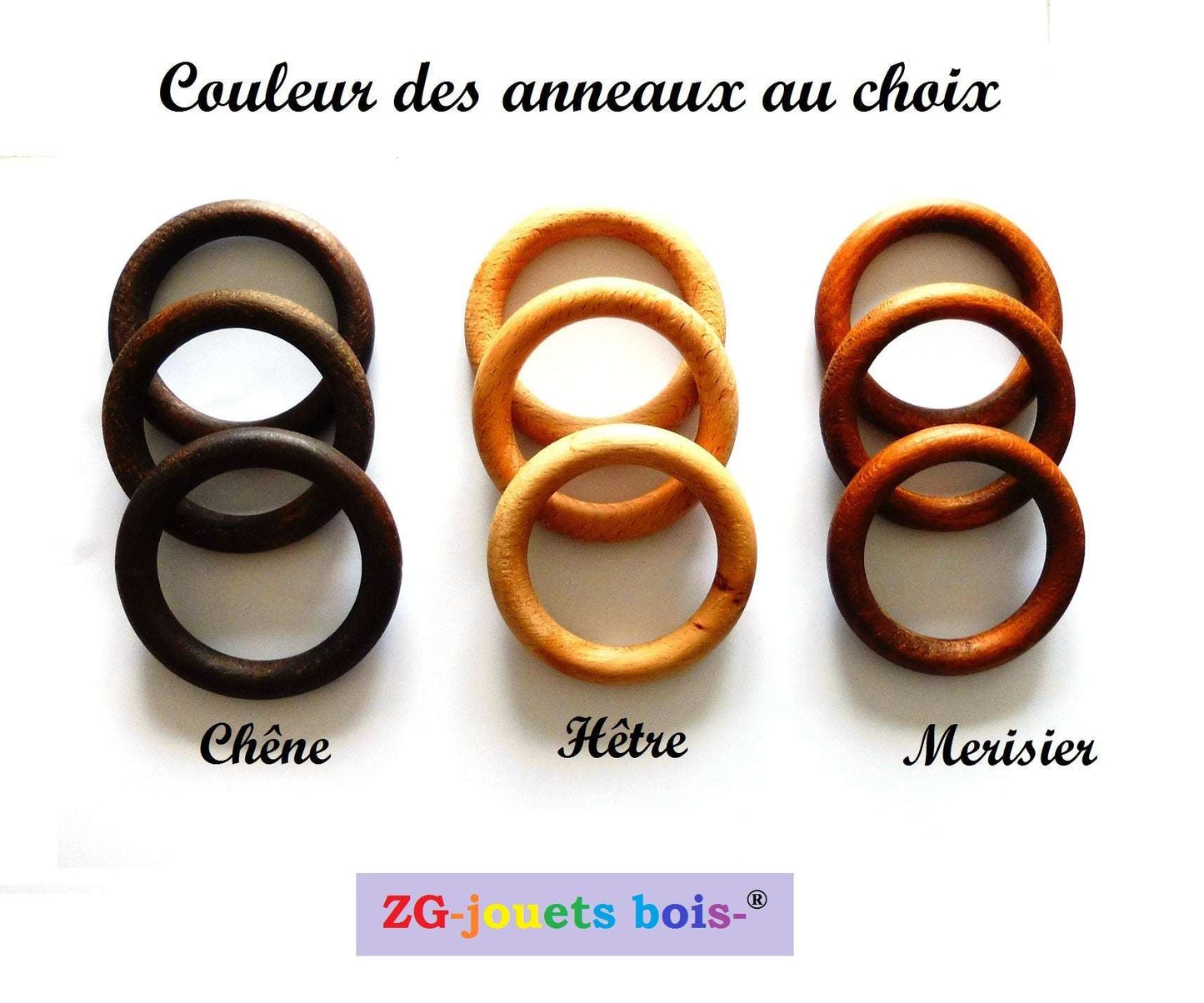 jeu premier âge nido montessori, empilage vertical anneaux au choix (chêne, hêtre ou merisier), fabrication artisanale française ZG-jouetsbois-