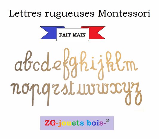 lettres rugueuses montessori cursives minuscules découpées à la main par ZG-jouetsbois-