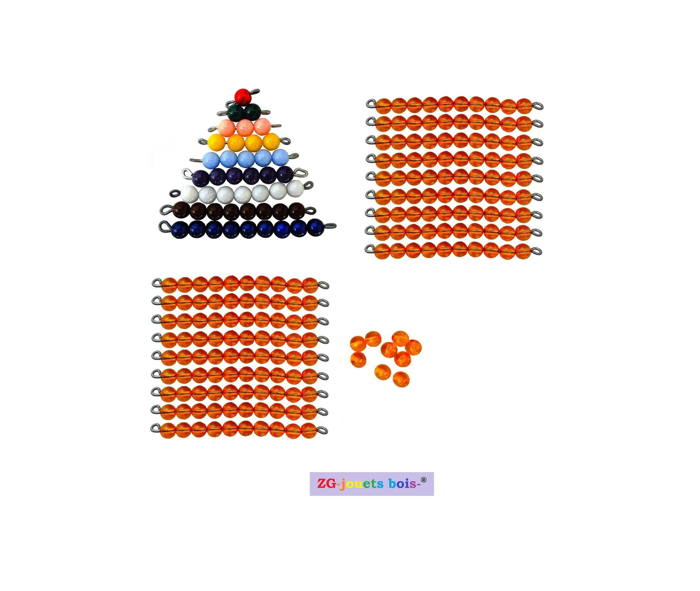 Perles (lot complet) Table Seguin 1&2 Montessori, 10 doré ou orange