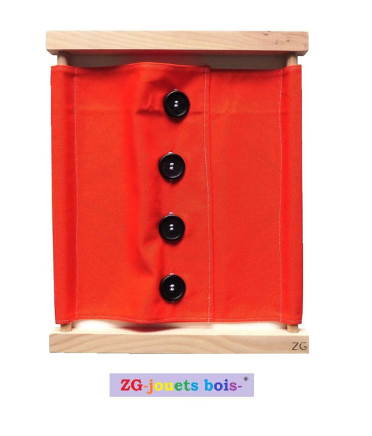 cadre habillage montessori gros boutons noirs et tissu 100% coton orange ZG