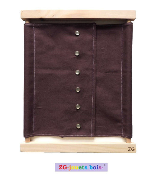 cadre habillage montessori pression et tissu 100% coton marron ZG