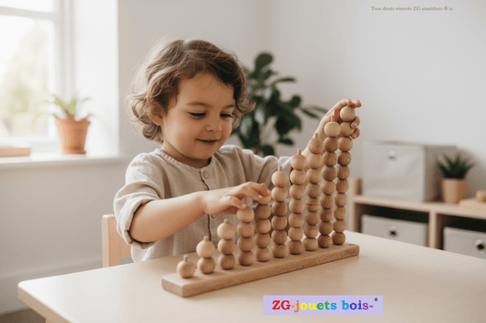 enfant travaille avec boulier montessori en hetre naturel