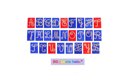 lettre rugueuse montessori majuscule cursif rouge bleu