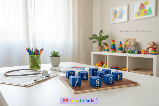 test blocs de corsi 9 cubes sur bureau de pédiatre