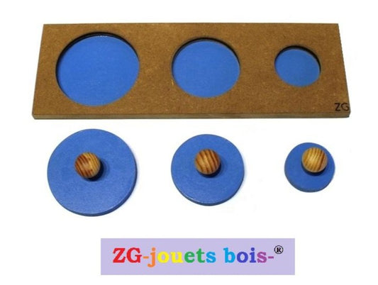 puzze montessori 3 cercles bleus, encastrement premier âge nido, fabrication artisanale française ZG-jouetsbois-