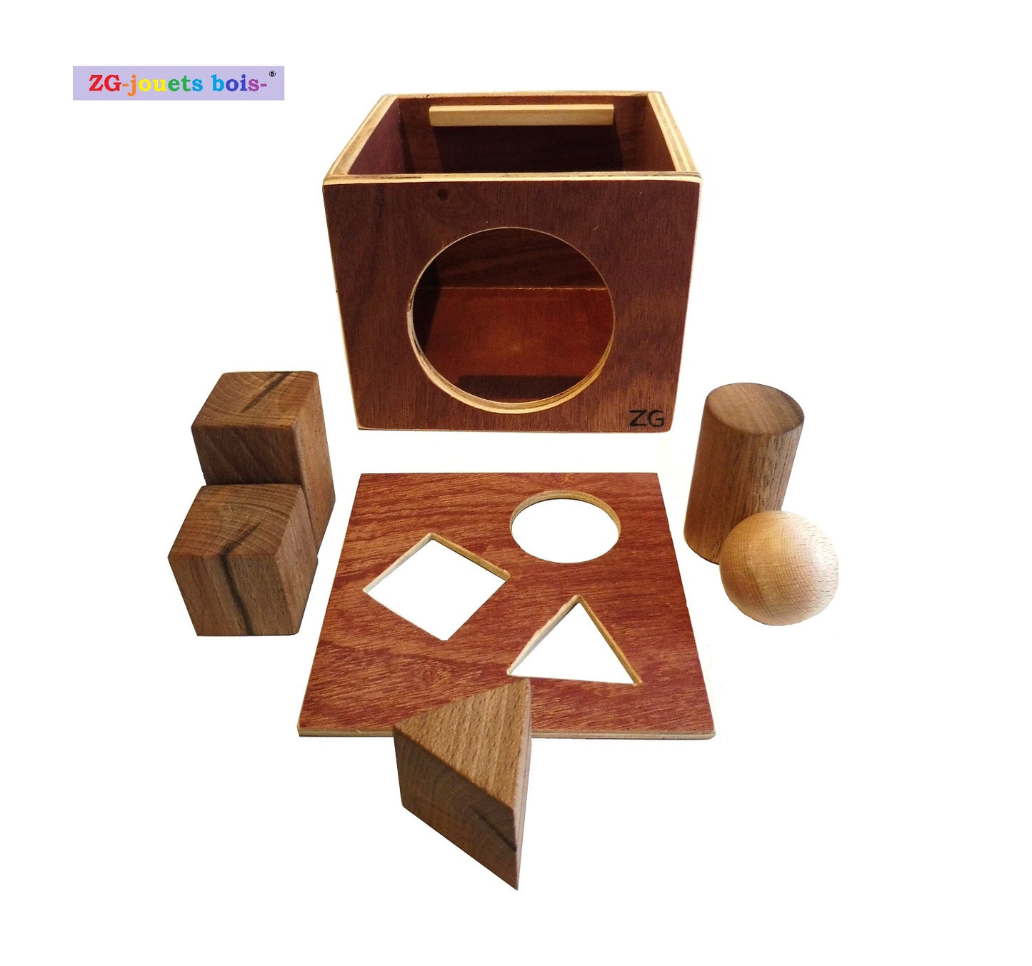 jeux nido montessori boite imbucare de permanence de l'objet évolutive, 7 formes 5 plaques interchangeables, fabrication française ZG-jouetsbois-