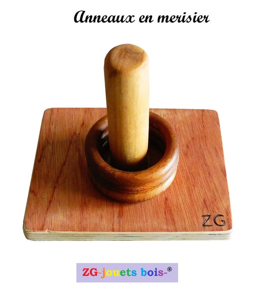jeu premier âge nido montessori, empilage vertical anneaux en merisier, fabrication artisanale française ZG-jouetsbois-
