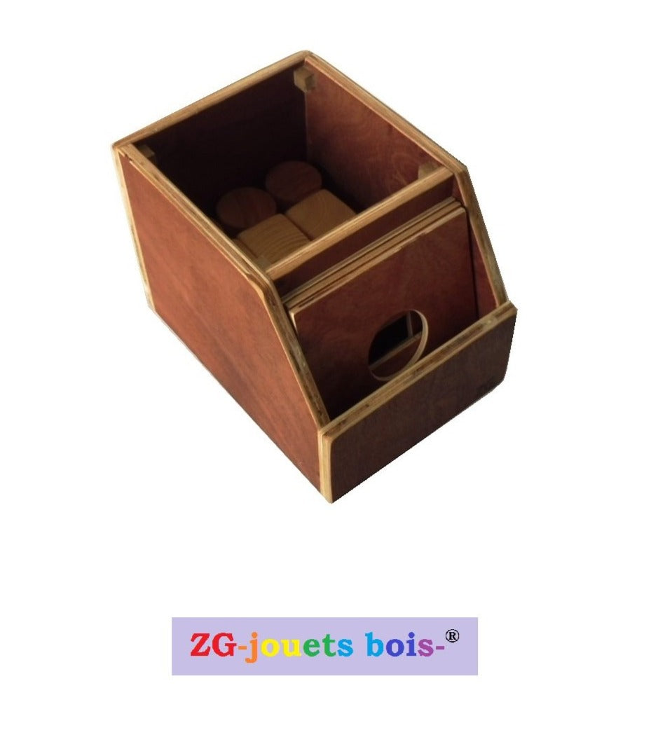 Boite à formes en bois progression montessori, 3 formes géométriques et plaques interchangeables, produit artisanal ZG-jouetsbois-
