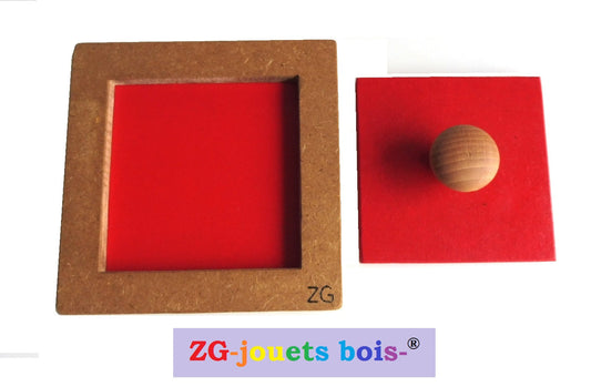 puzzle a forme unique, gros carré rouge, encastrement premier âge nido montessori, fabrication artisanale française ZG-jouetsbois-