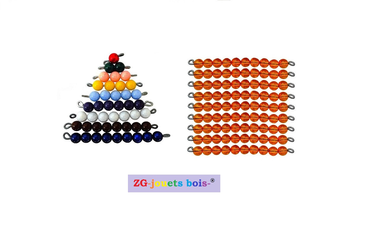 135 Perles Table de Seguin 1 Montessori orange numération 11 à 19 fabrication française