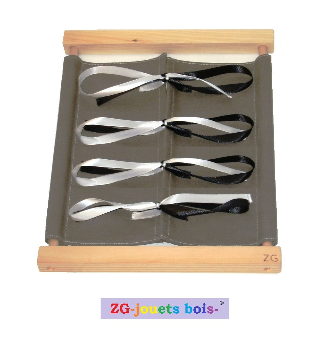 cadre habillage montessori rubans et noeuds tissu 100% coton gris ZG