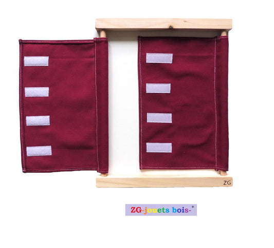 cadre habillage montessori scratch velcro tissu 100% coton prune ouvert ZG