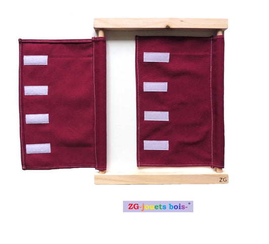 cadre habillage montessori scratch velcro tissu 100% coton prune ouvert ZG