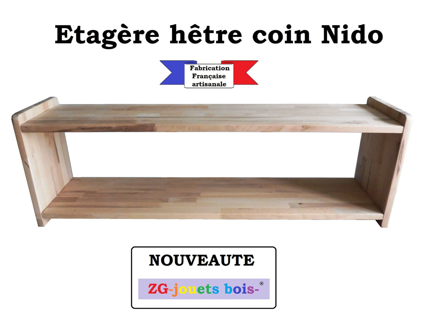 Etagère en hêtre hauteur bébé pour aménagement coin NIDO montessori fabriqué en france par zg-jouetsbois-
