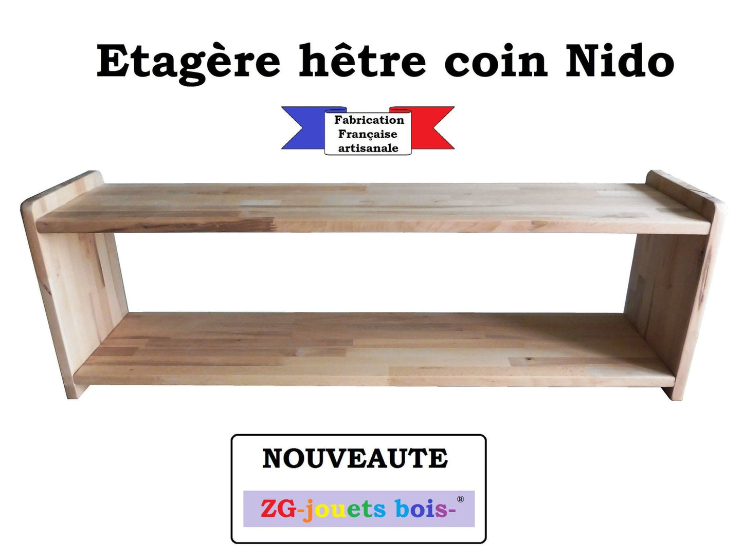 Etagère en hêtre hauteur bébé pour aménagement coin NIDO montessori fabriqué en france par zg-jouetsbois-