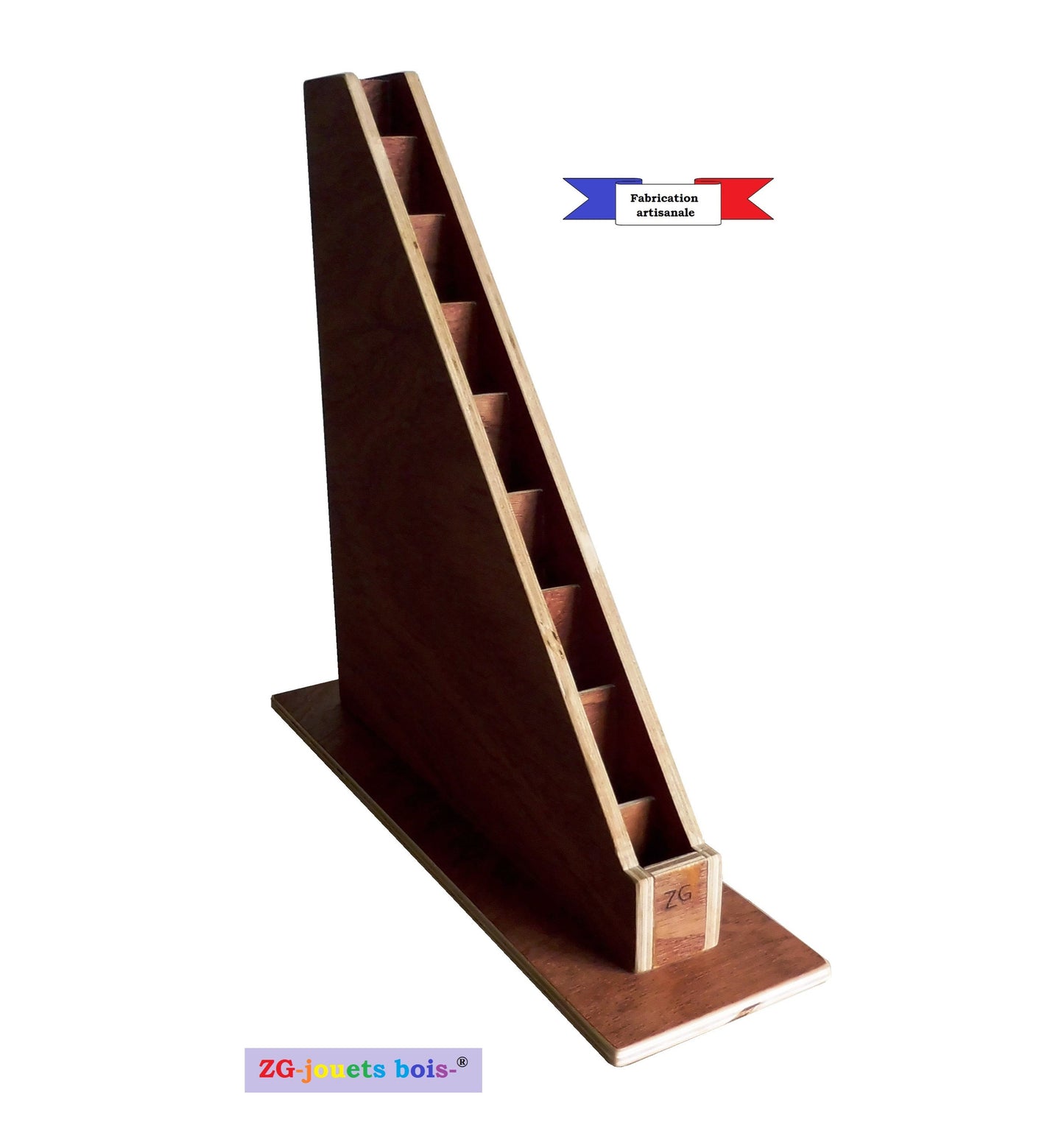 rangement bois barres rouges montessori ZG