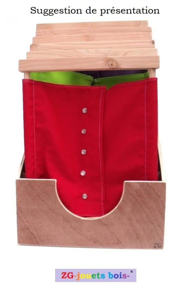 boite de rangement pour 6 cadres d'habillage Montessori, fabrication artisanale française ZG-jouetsbois-