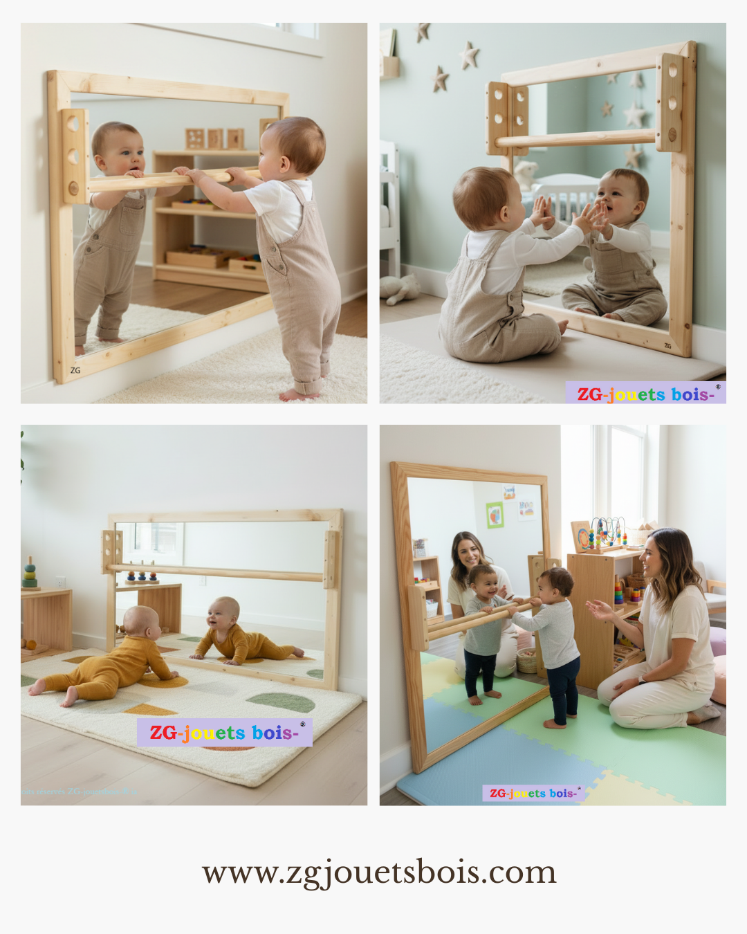 Miroirs Montessori artisanaux avec barre de brachiation fabrication française ZG-jouetsbois