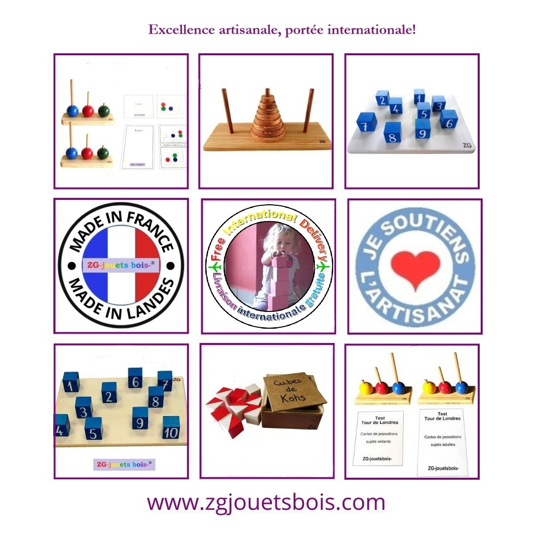 Tests neuropsychologie professionnels bois artisanal blocs Corsi tour Londres cubes Kohs ZG-jouetsbois