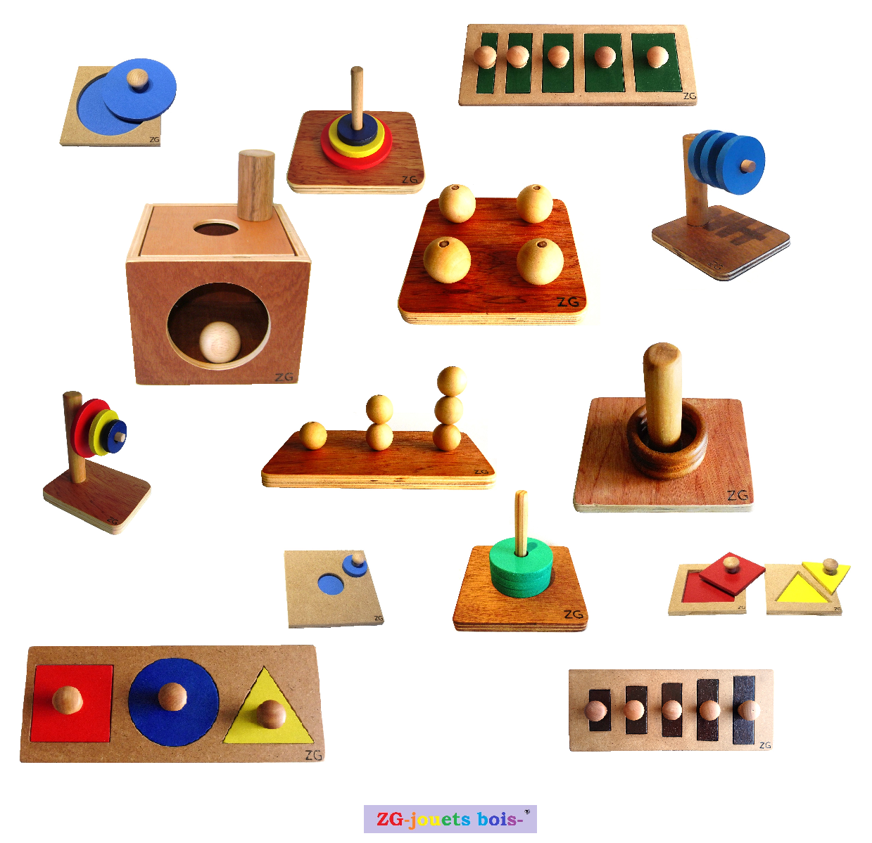 matériel montessori nido, encastrement et empilage premier âge, fabrication française artisanale ZG-jouetsbois- 