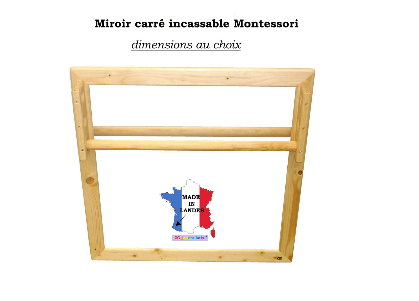 Miroir incassable Nido Montessori format CARRE au choix, barre traction réglable