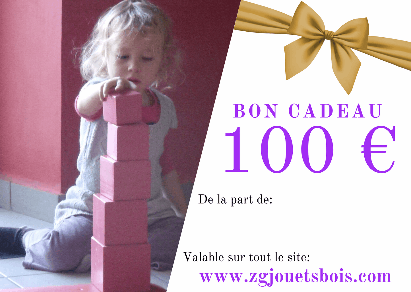 magnifique carte cadeau 100€ zgjouetsbois- valable un an