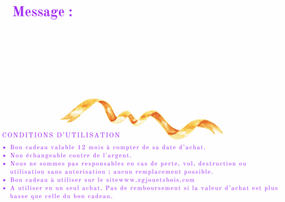 conditions d'utilisation bon cadeau ZG