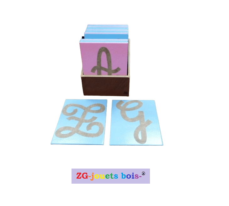 Lettres rugueuses Montessori minuscules cursives Européennes avec boîte Lettres rugueuses Montessori minuscules cursives Européennes avec boîte