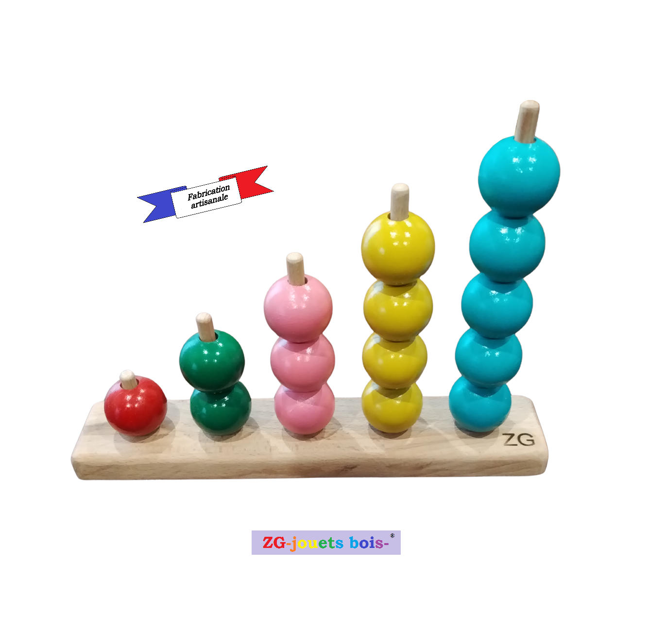 boulier montessori artisanal coloré avec nombres de 1 à 5