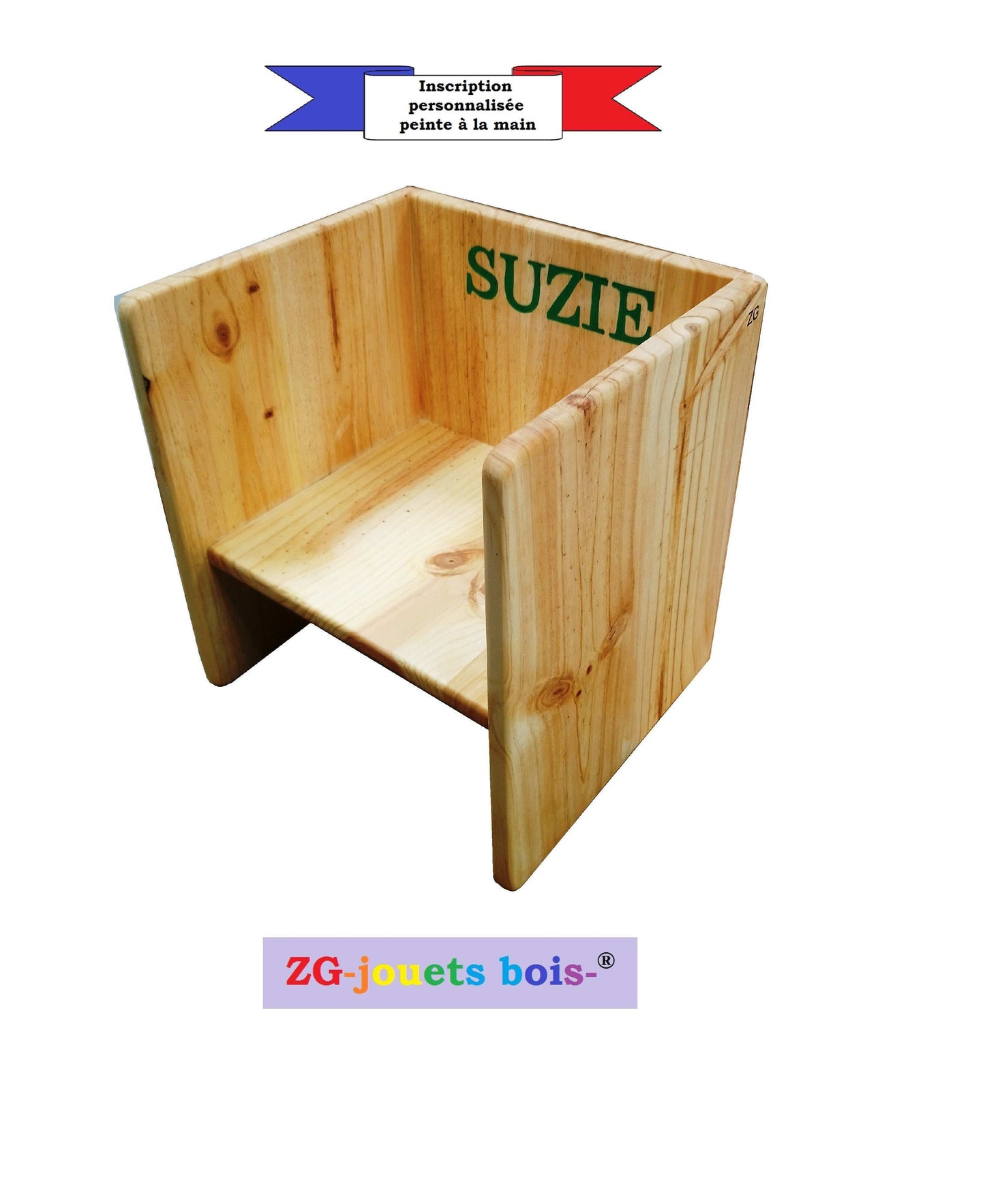 Chaise cube 3 en 1  Montessori ZG-jouetsbois- evolutive et artisanale 