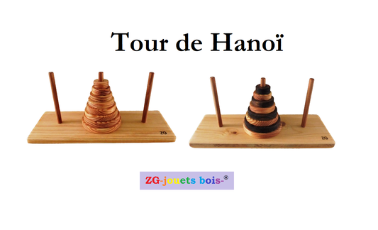 tour de hanoi ZG-jouetsbois- artisanal, bois massif, couleur au choix