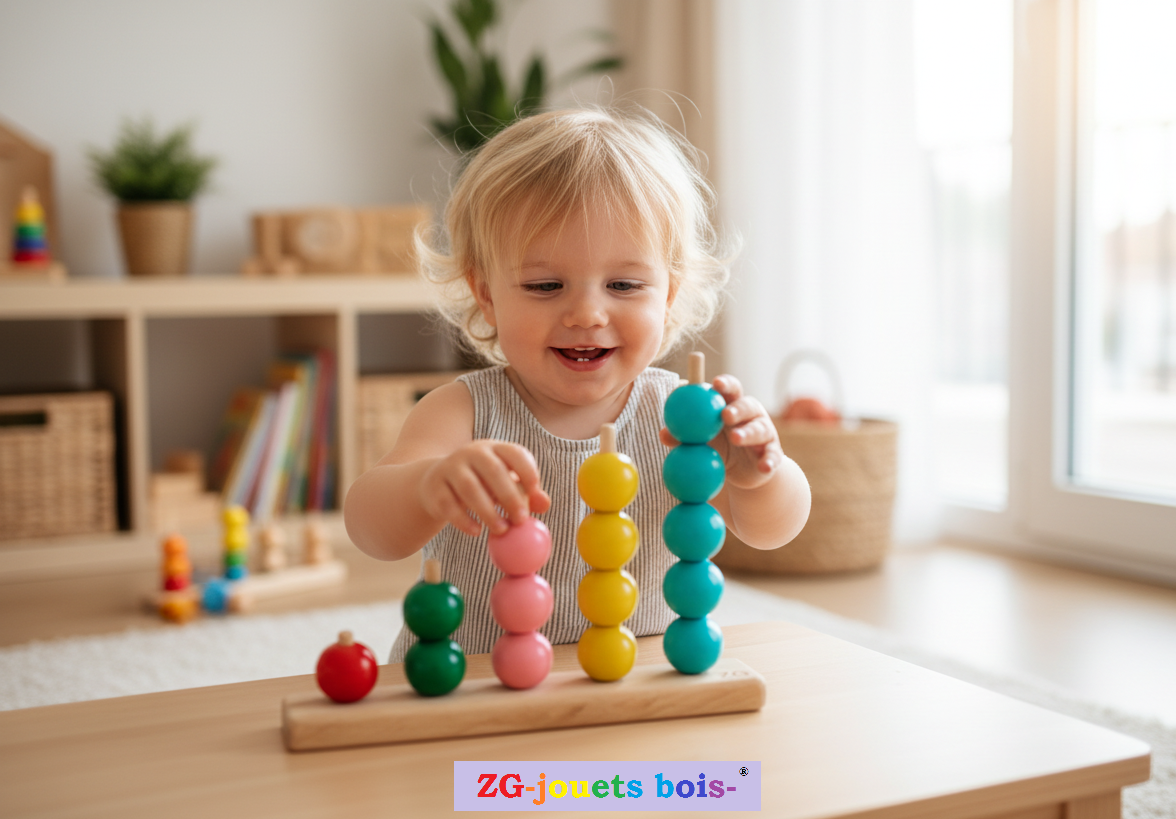 enfant 2 ans avec boulier coloré montessori