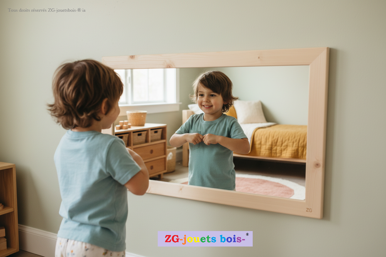 enfant heureux de son miroir pour s'habiller seul