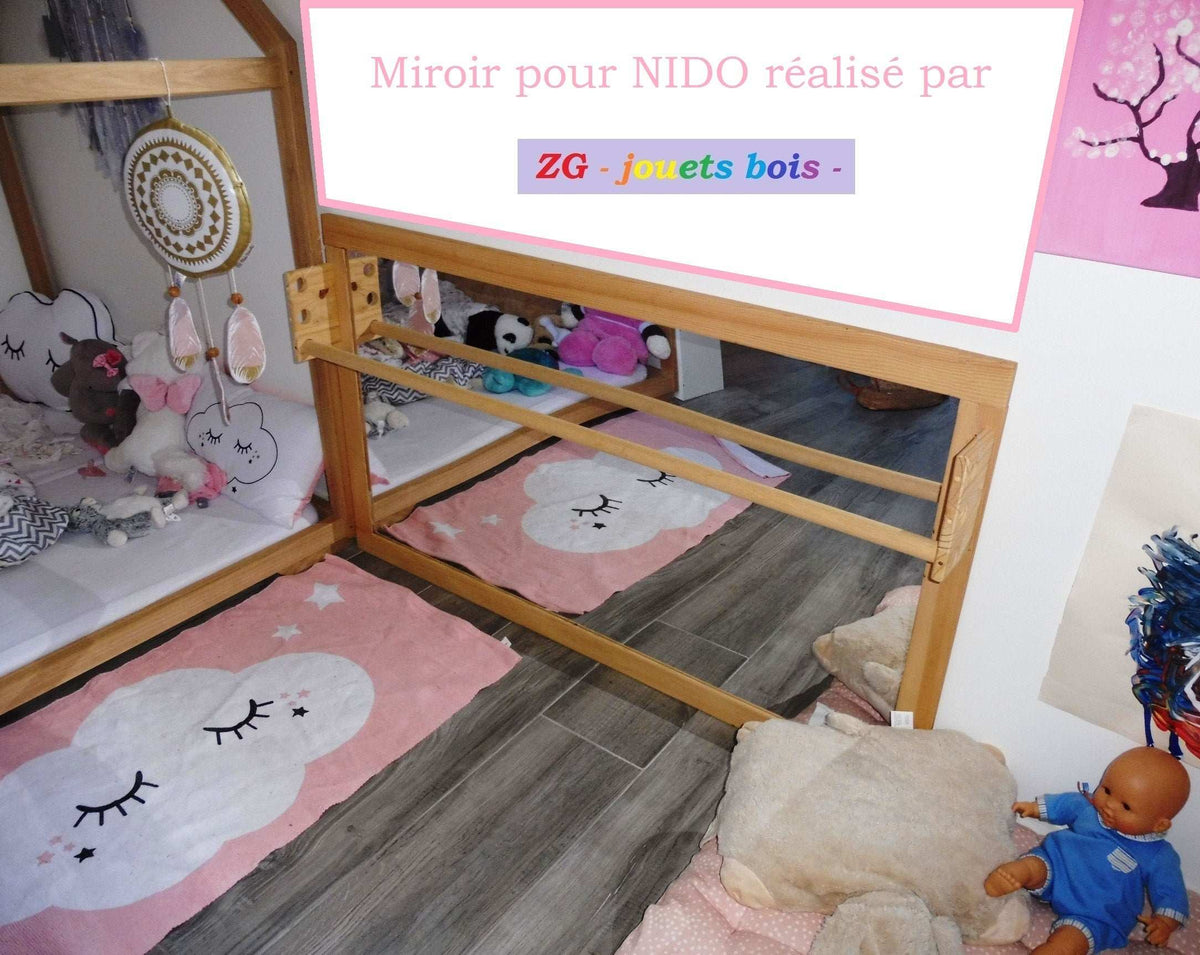 Miroir Montessori Bébé Avec Barre | 114x30 Cm | Cadre Bois Mural | Apprentissage Marche & Équilibre | Salle Jeu Crèche