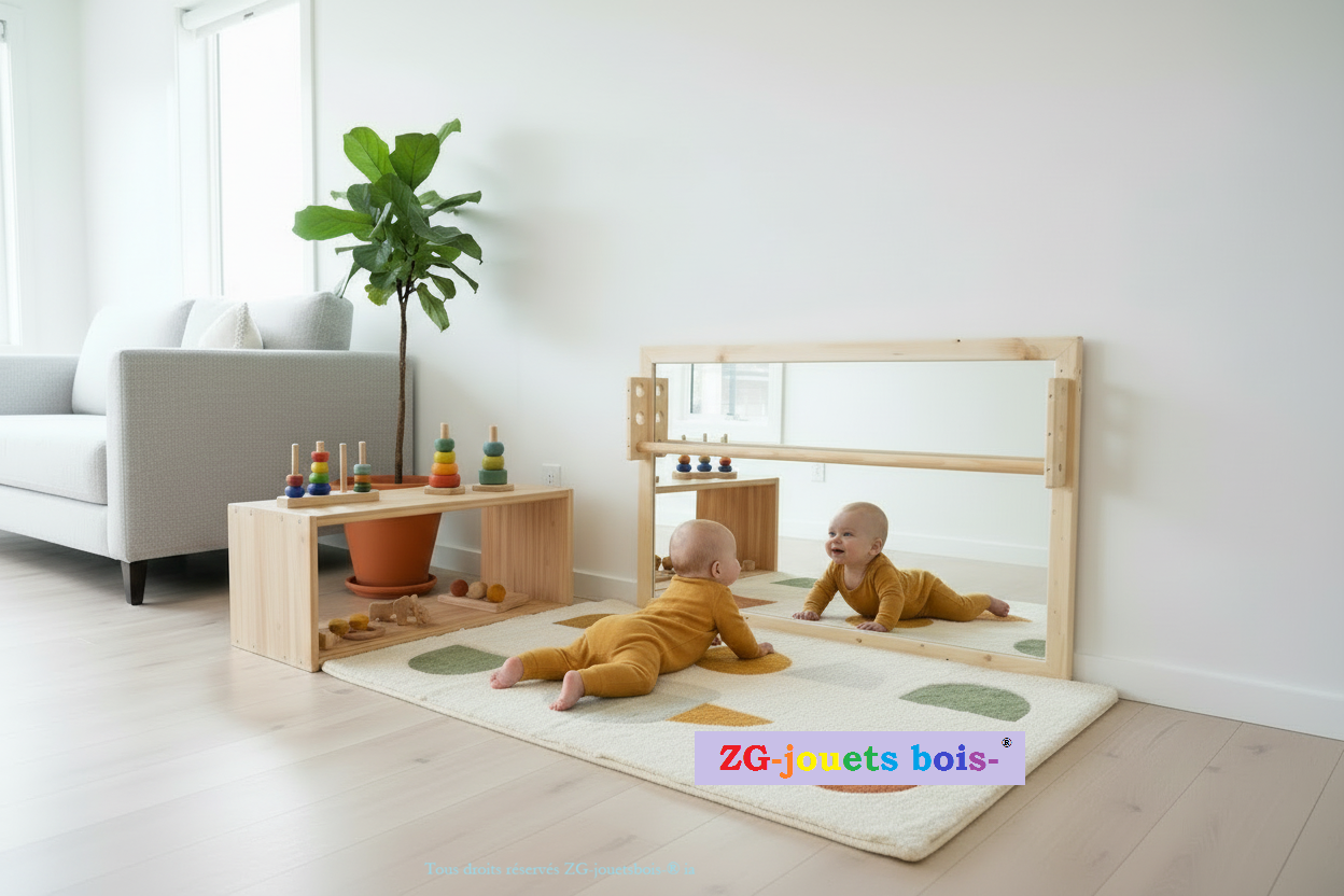 grand miroir montessori zg 110x70 incassable avec bebe qui se regarde