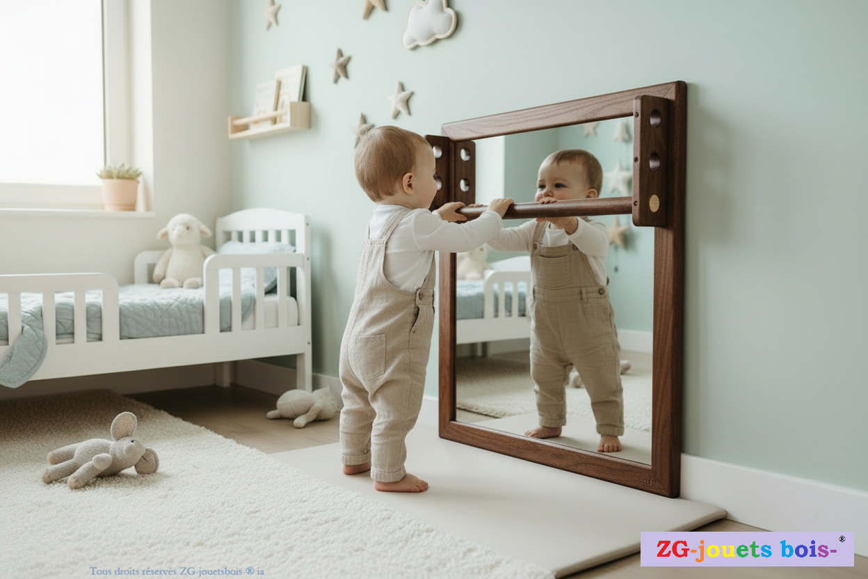 bebe debout barre prehension miroir montessori teinté foncé naturellement zg