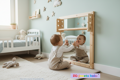 miroir montessori 65x65 avec bebe assis devant