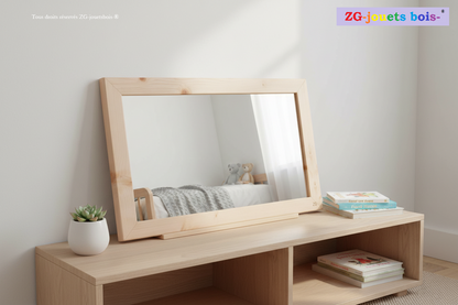 miroir 65x45 en pin et acrylique incassable zg-jouetsbois- posé sur commode