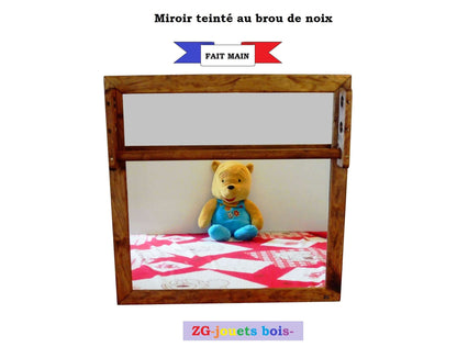 Miroir Montessori 65x65 cm, incassable, avec barre de préhension réglable teinté naturellement
