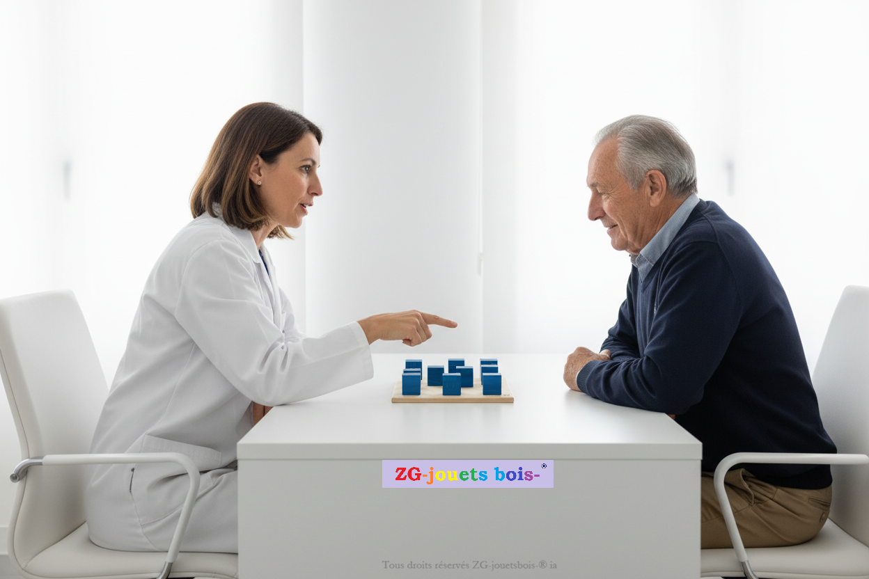 neuropsychologue et patient test blocs de corsi 10 cubes