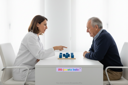neuropsychologue et patient test blocs de corsi 10 cubes