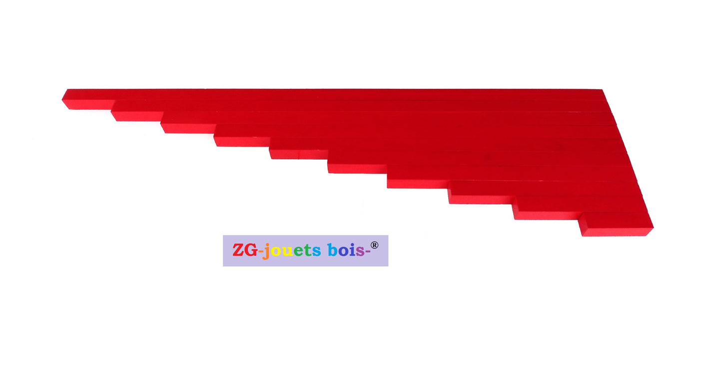 10 barres rouges sensoriel montessori vue dessus ZG