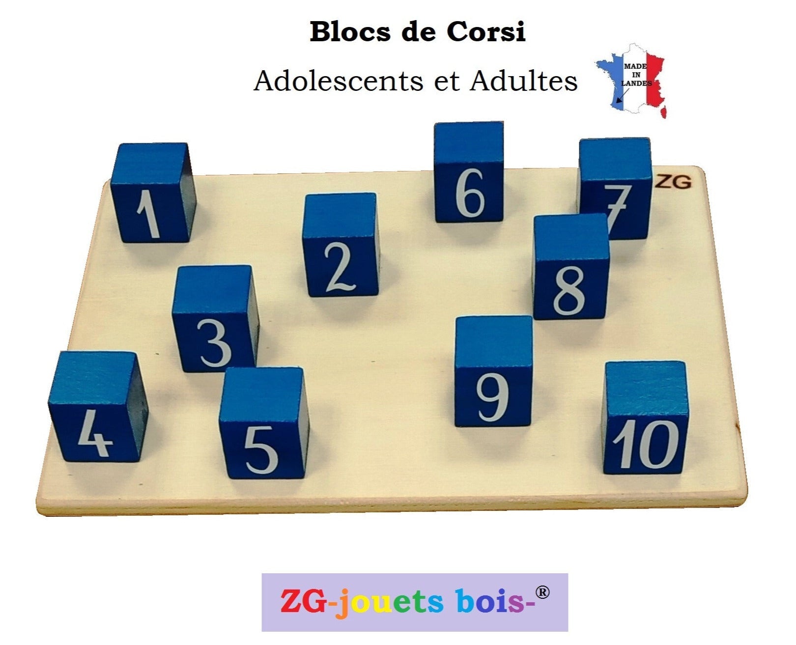 Blocs de Corsi, 10 cubes, pour adolescents et adultes, test tap-block et carte de séquences inscriptibles