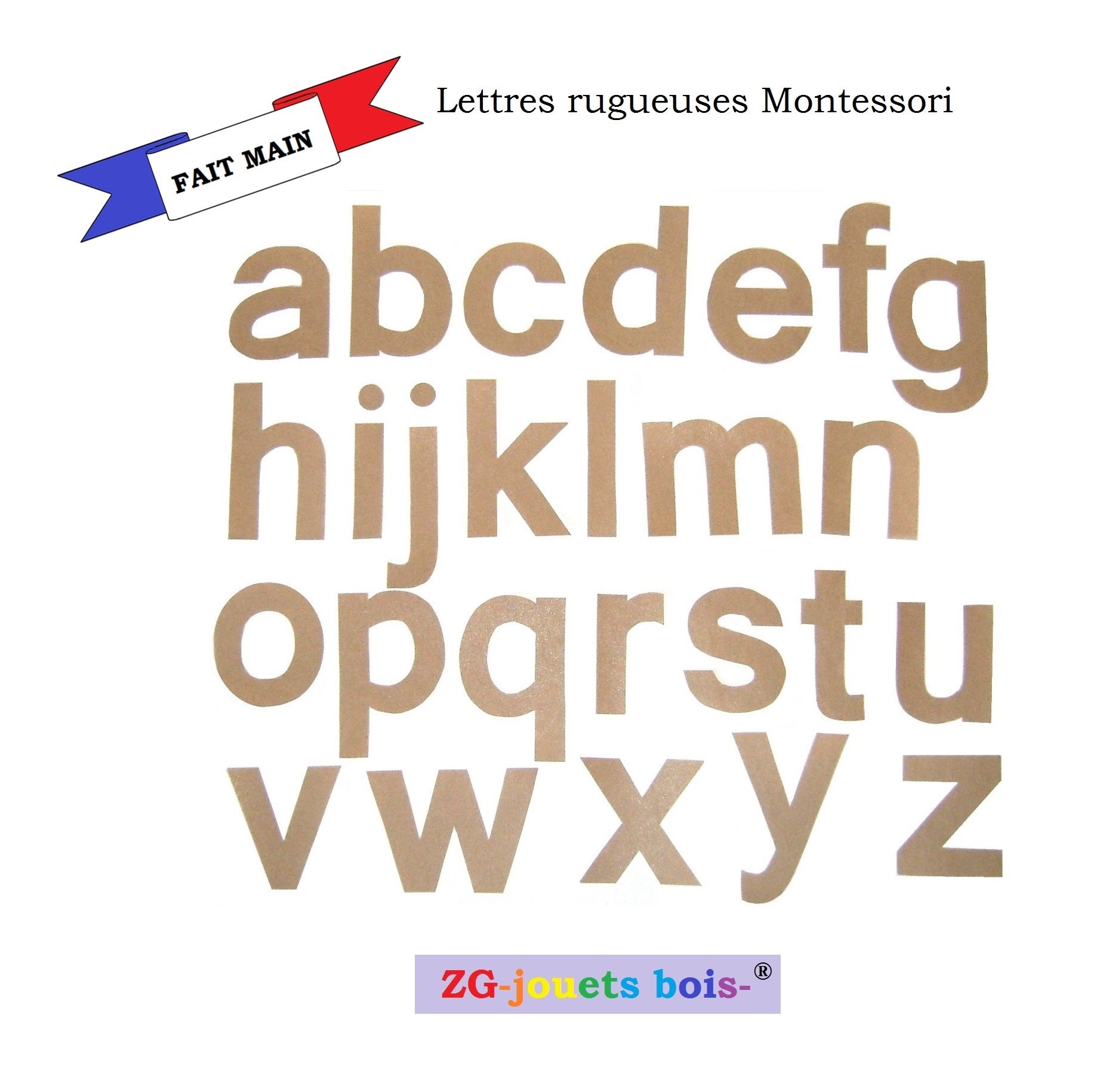 lettres rugueuses montessori imprimerie minuscules découpées à la main par ZG-jouetsbois-