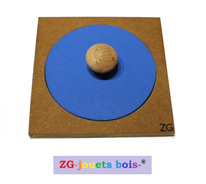 puzzle nido montessori, encastrement premier âge, gros rond ou cercle, bleu, fabrication artisanale française ZG-jouetsbois-