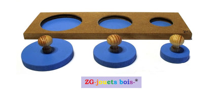 puzze montessori 3 cercles bleus, encastrement premier âge nido, fabrication artisanale française ZG-jouetsbois-
