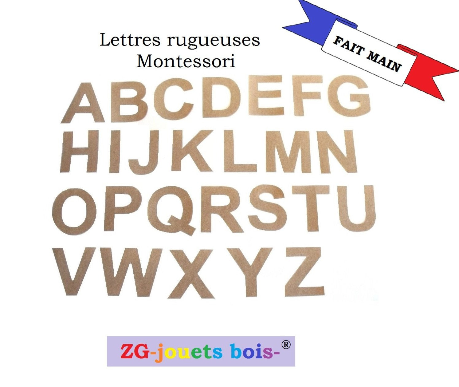 lettres rugueuses montessori imprimerie majuscules découpées à la main par ZG-jouetsbois-