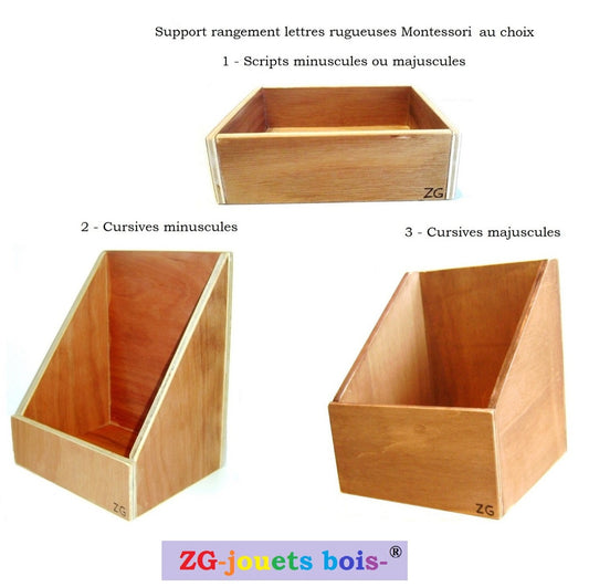 Boite de rangement en bois pour lettres rugueuses montessori cursives ou imprimerie majuscules ou minuscules fabriquées artisanalement par ZG-jouetsbois-